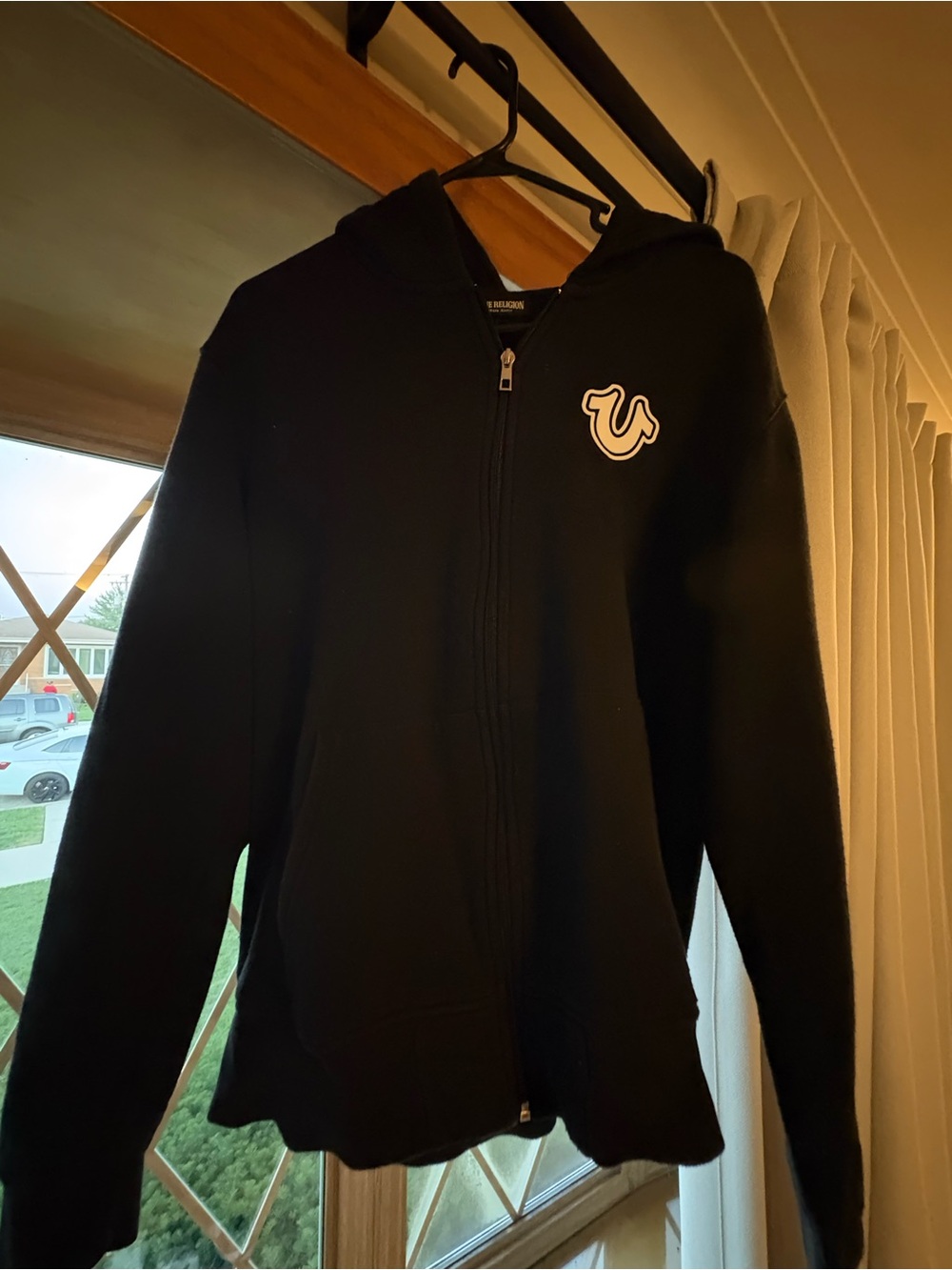 True Religion Black Hoodie with White Logo Tag